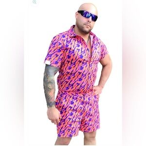 NWT Zesties Male Romper in Wildfire SZ XL Purple‎ Pink